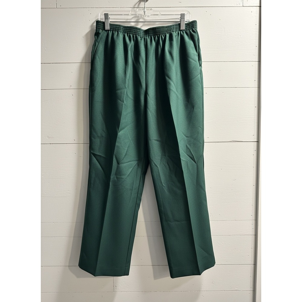 NWT Alfred Dunner Petite Pants 12P Hunter Green Elastic Waist Classic Fit